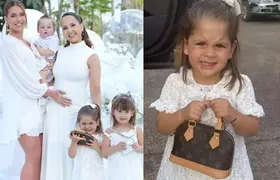 Maria Flor, de 2 anos, surge em festa com bolsa de grife avaliada em R$ 12 mil
