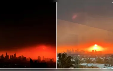 Fernanda Torres registra céu vermelho em Los Angeles por causa de incêndio florestal