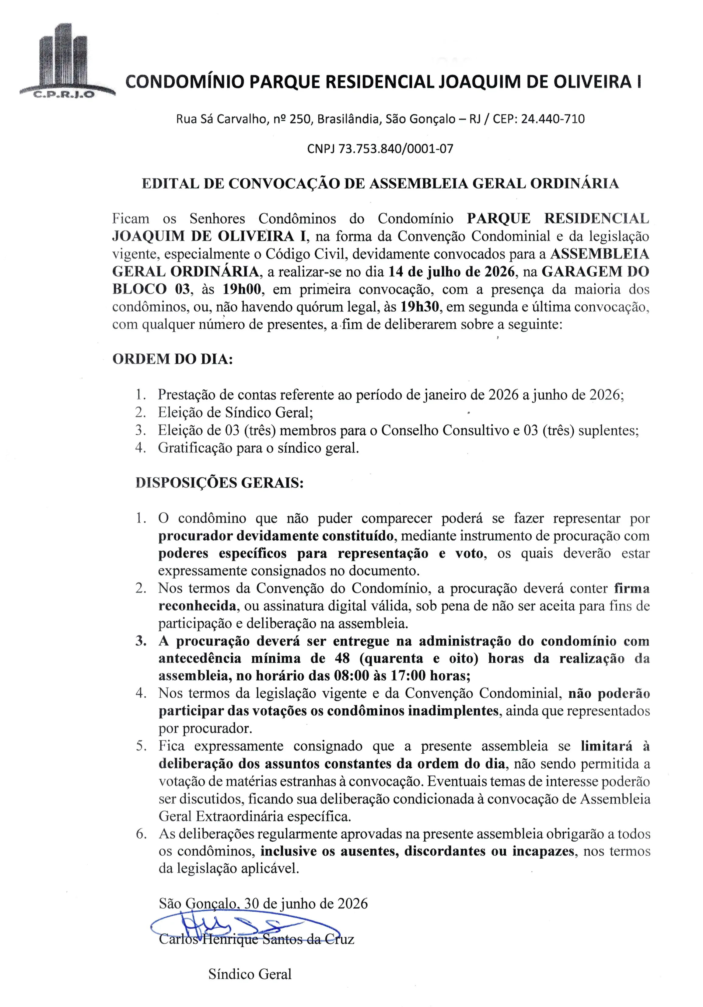 EDITAL DE CONVOCAÇÃO DE ASSEMBLEIA GERAL ORDINÁRIA