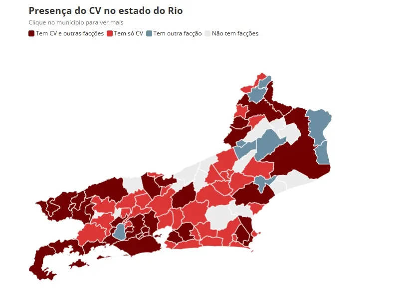 O levantamento também aponta que a expansão das facções pelo interior fluminense se intensificou nos últimos anos