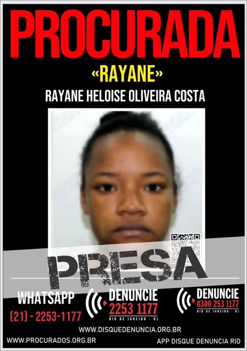 Rayane Heloise Oliveira Costa foi presa por roubo majorado e extorsão