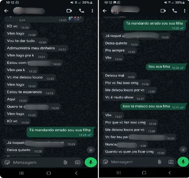 A confirmação aconteceu semanas depois, no dia 15 de março, quando a jovem estava na casa de uma tia e começou a receber várias mensagens e áudios de seu pai