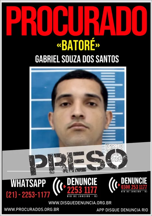Gabriel Souza dos Santos, vulgo “Batoré”, estava evadido do sistema penitenciário, desde agosto de 2025