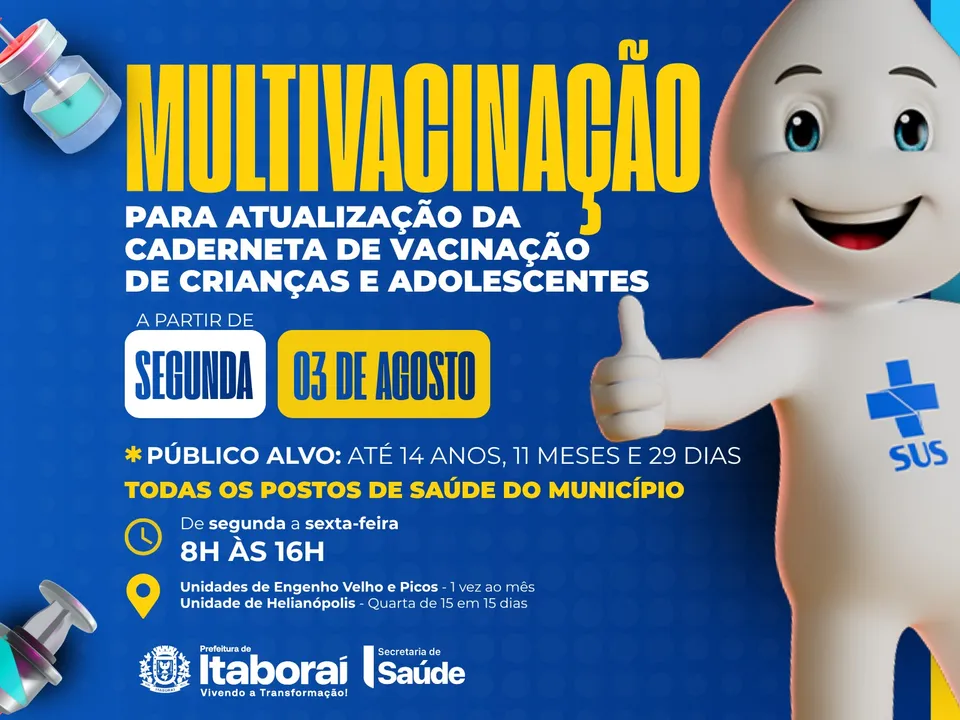 Campanha de multivacinação terá início na próxima segunda-feira (3)