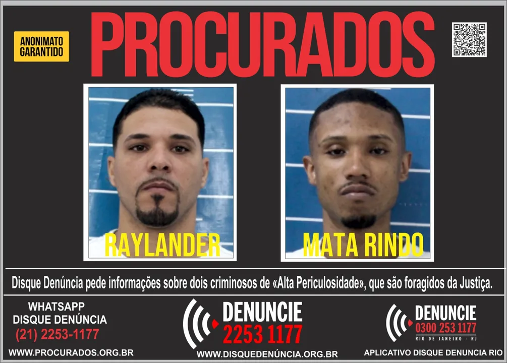 'Raylander', segundo a polícia é ligado a roubos nas áreas da Tijuca e de Vila Isabel. E 'Mata Rindo' tem participação no tráfico de drogas no Complexo do Lins