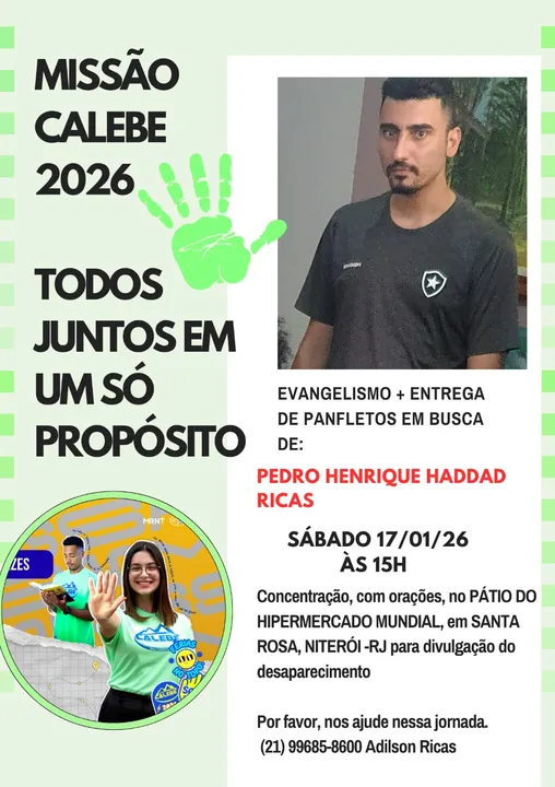 Pedro mora no bairro Pendotiba e foi visto pela última vez por volta das 13h30, na Avenida Sete de Setembro, no bairro de Icaraí