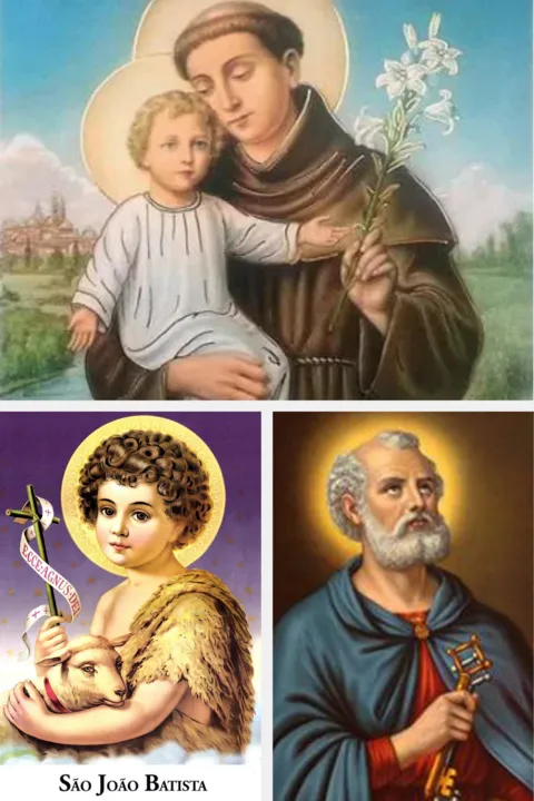 Três importantes santos: Santo Antônio (13), São João Batista (24) e São Pedro (29)