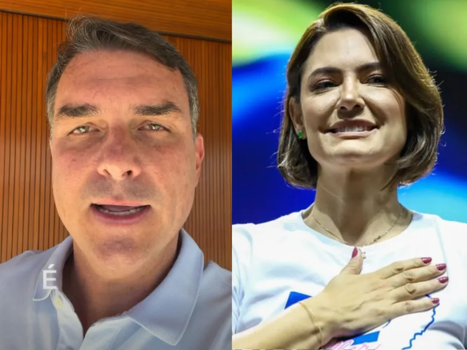 O senador Flávio Bolsonaro e ex-primeira-dama Michelle Bolsonaro