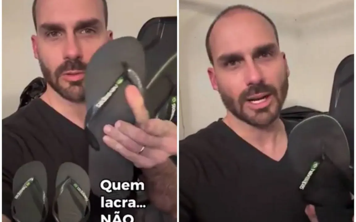 Eduardo Bolsonaro joga par de chinelo no lixo