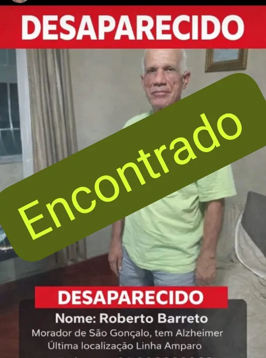 Roberto, que tem Alzheimer, havia sumido após ir à Prefeitura de Maricá acompanhado por dois irmãos.