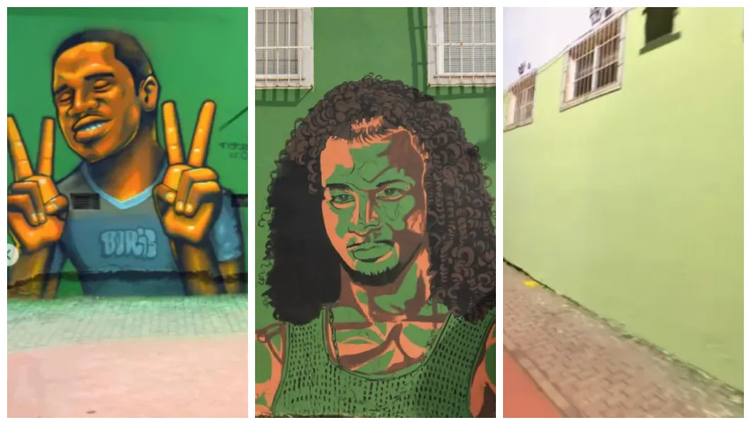 Remoção de parte do painel “Povo Preto de São Gonçalo” onde estavam as pinturas de Tetttrem e Pablo Boris