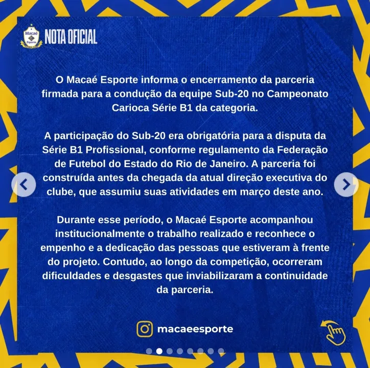 O Macaé divulgou uma nota oficial