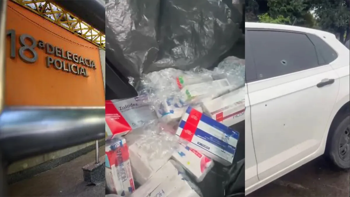 Apreensão de uma carga de medicamentos oncológicos roubados após uma perseguição na Avenida Brasil, nesta quinta-feira (25).