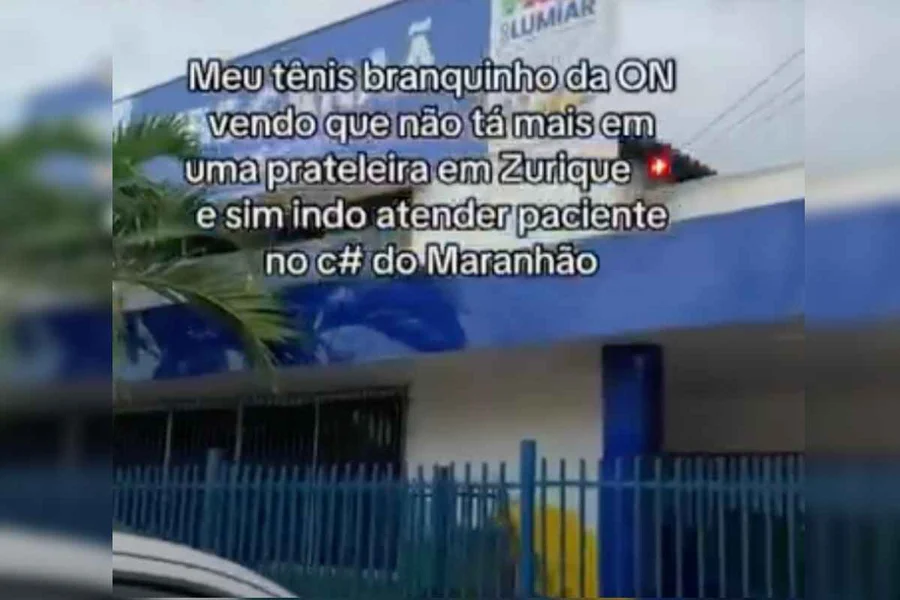 O vídeo começa mostrando os pés com calçados de uma marca Suíça pisando no chão de barro e termina filmando a fachada da UBS Cannã