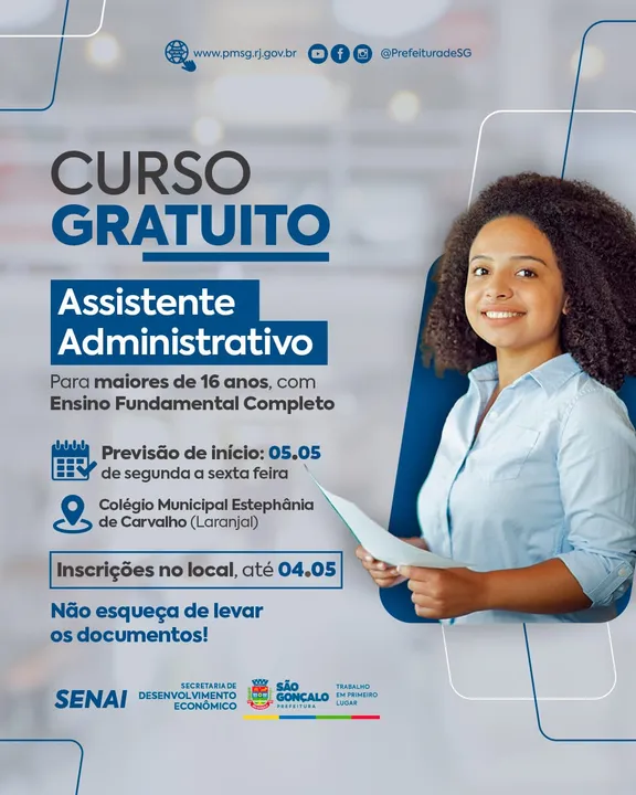 A Prefeitura de São Gonçalo, por meio da Secretaria de Desenvolvimento Econômico, em parceria com o SENAI, está oferecendo 50 vagas para o curso gratuito