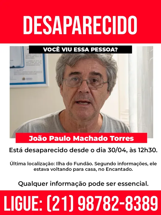 O professor de biofísica da UFRJ João Paulo Machado Torres está desaparecido