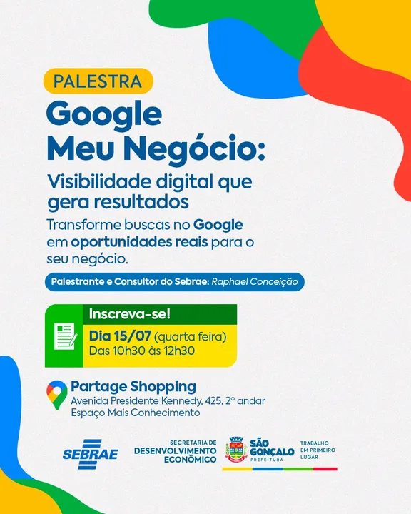 A palestra será ministrada pelo consultor do Sebrae, Raphael Conceição e tem como foco ensinar os microeemprededores a transformarem as buscas no Google em um aliado do seu negócio