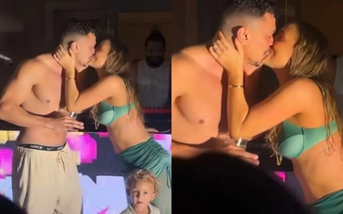 A troca de carinho entre os influenciadores aconteceu na apresentação do cantor Felipe Amorim