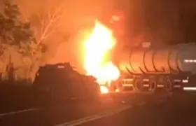 Acidente e explosão de caminhão-tanque deixa um morto na BR-101