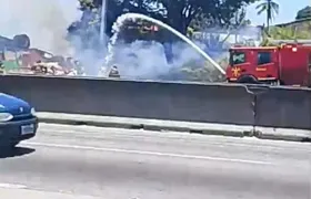 Caminhão tomba e provoca incêndio na BR-101