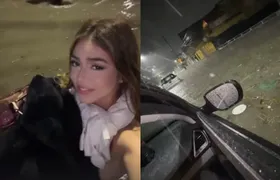 Cantora Melody fica presa em alagamento no Rio de Janeiro e precisa abandonar o carro