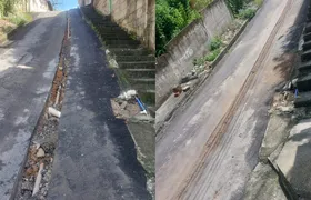 Cratera após obra da Águas do Rio causa transtornos a moradores de Santa Catarina, em São Gonçalo