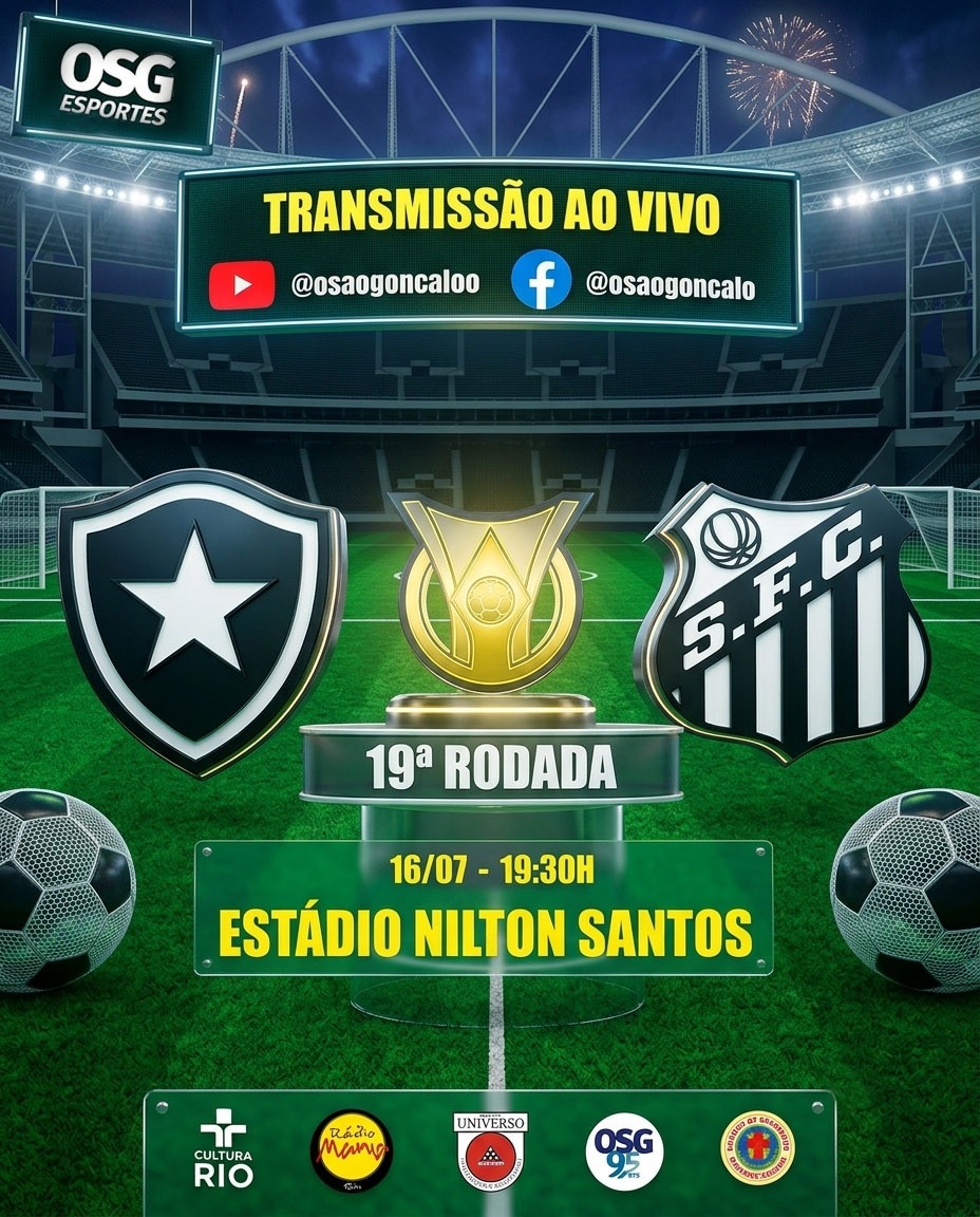 OSG Esportes transmite Botafogo e Santos no retorno do Brasileirão