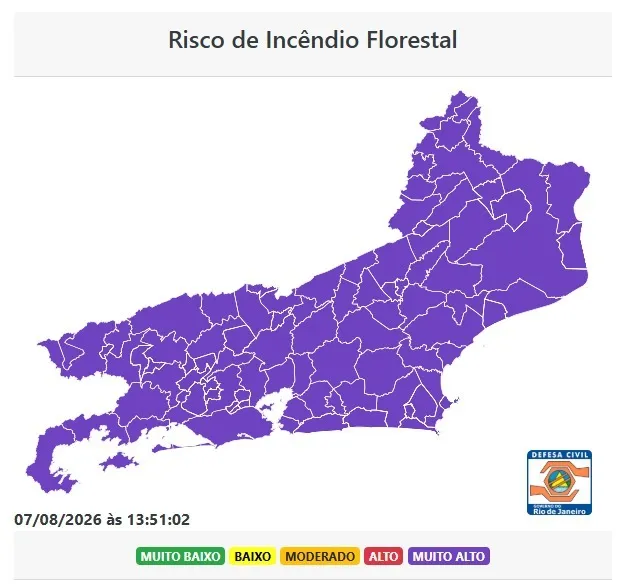 Estado do Rio entra em risco muito alto para incêndios florestais, alerta Defesa Civil