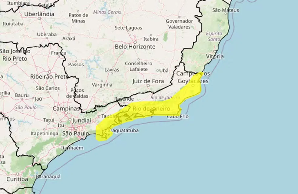 Aviso amarelo prevê rajadas de até 60 km/h e vale entre 12h e 23h59