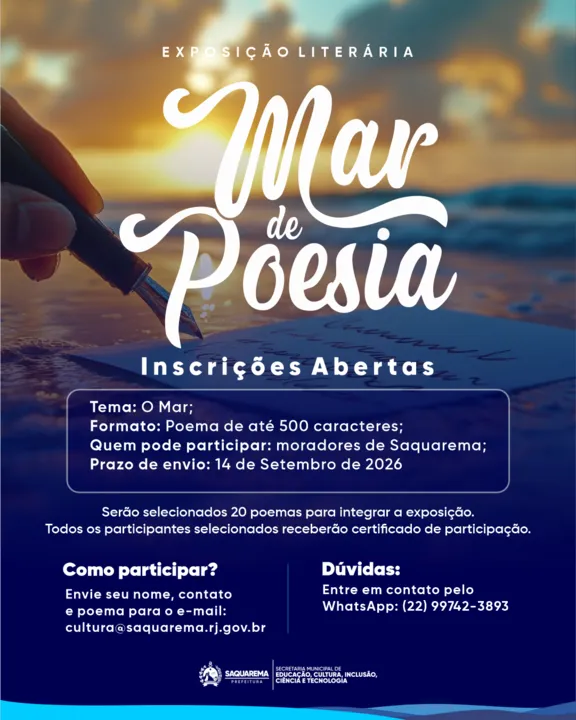 As inscrições são gratuitas e estão abertas até o dia 14 de setembro de 2026