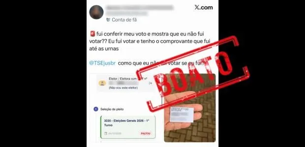 Segundo o TSE, a informação exibida anteriormente não representa uma conclusão definitiva sobre a ausência do eleitor