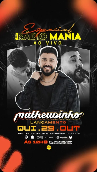 Com um repertório especial e interpretações marcadas pela emoção, Matheusinho preparou uma apresentação voltada aos fãs da Rádio Mania
