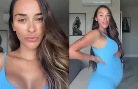 Na reta final da gestação, Tainá Militão compartilha post mostrando evolução da barriga