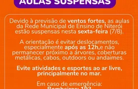 Niterói suspende aulas de rede municipal por previsão de ventos fortes nesta sexta (7)