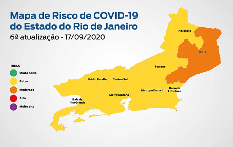 Imagem ilustrativa da imagem Mapa de Risco da Covid-19: oito das nove regiões do Estado do Rio são classificadas em bandeira amarela