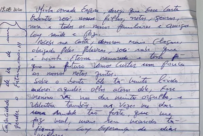 Uma das cartas enviadas recentemente, 'Elias Maluco' demonstrava saudades da família