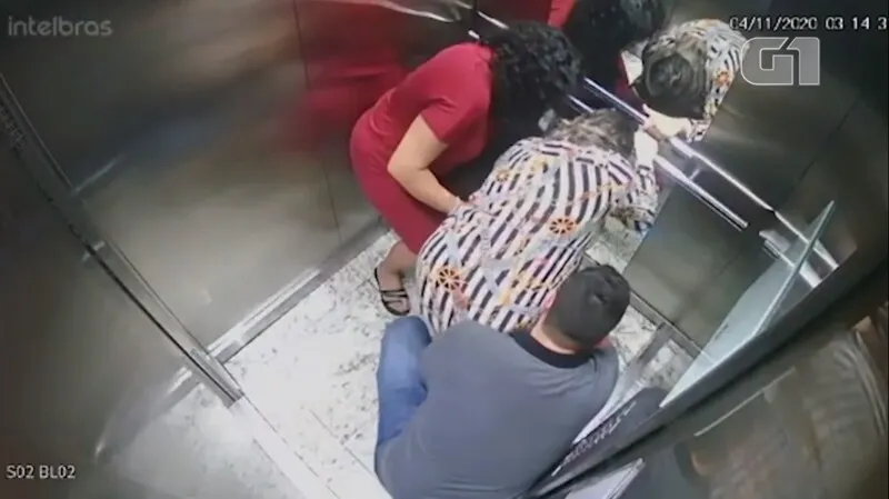Imagens da câmera do prédio registraram o nascimento do bebê