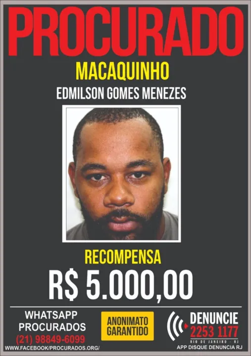Disque denúncia aumenta recompensa para encontrar o miliciano 'Macaquinho'