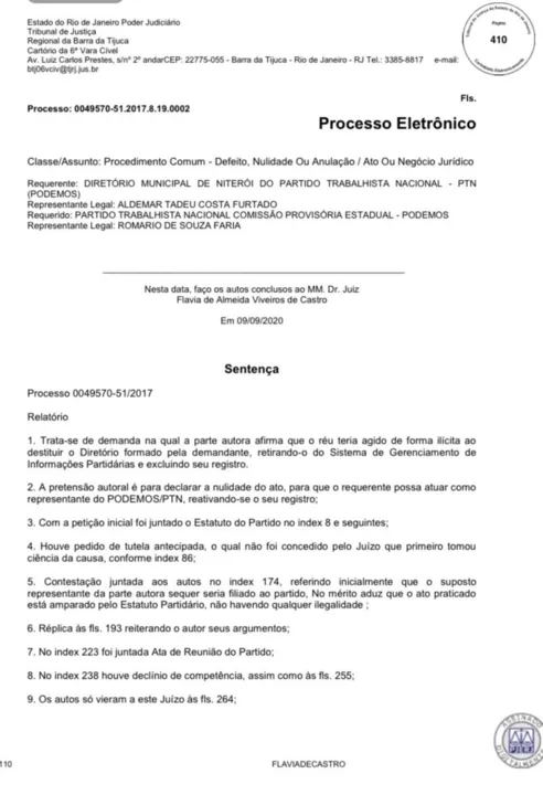 Imagem ilustrativa da imagem Juíza anula tentativa de 'gol com a mão direita' 
de Romário nas eleições para prefeito de Niterói