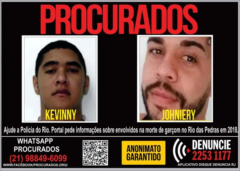 Imagem ilustrativa da imagem Portal dos Procurados pede informações sobre acusados de envolvimento na morte de um garçom