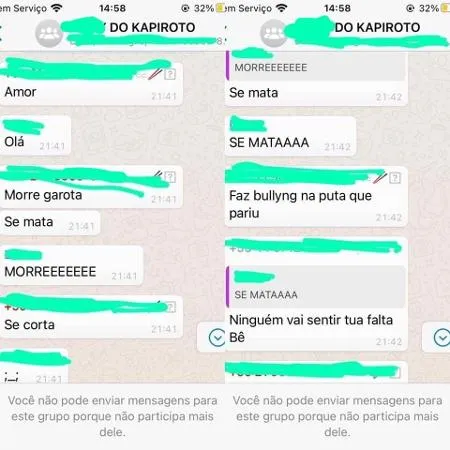 Mãe da menina de 11 anos printou as mensagens cruéis
