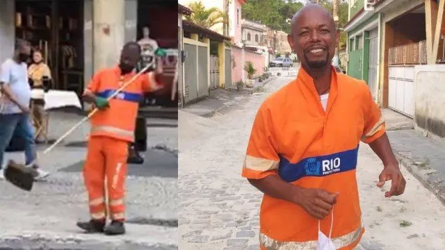 Valdo Gari chamou a atenção pela alegria contagiante ao varrer as ruas do Centro do Rio