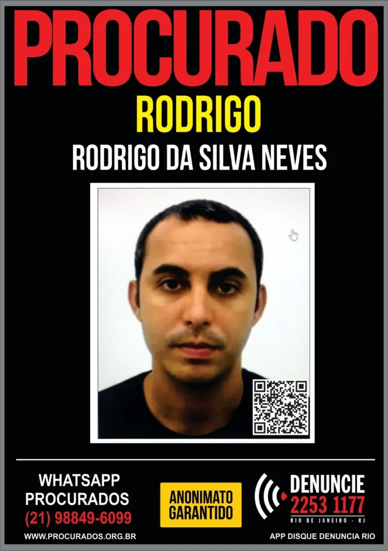 Rodrigo da Silva Neves, cabo da Polícia Militar, é foragido da polícia e está sendo procurado pelo assassinato de Fernando Iggnácio