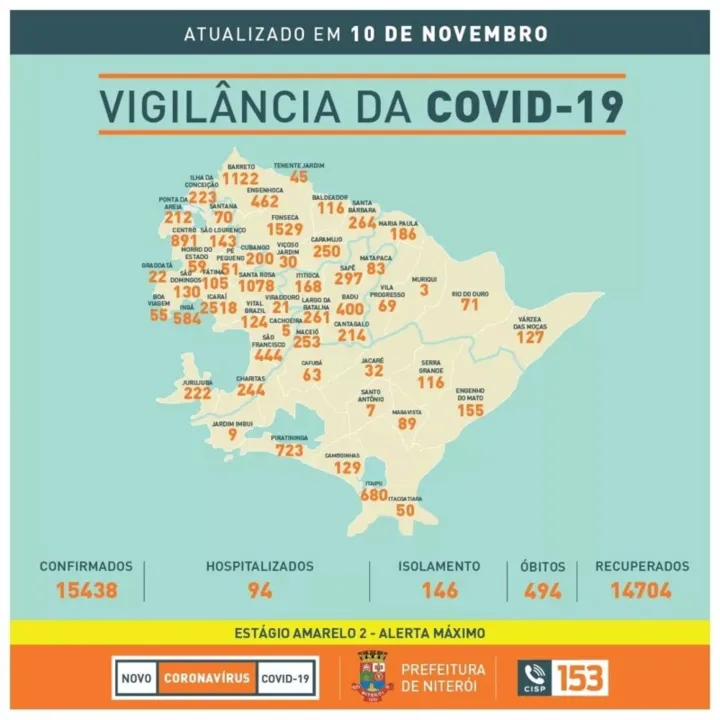 O mapa está atualizado com os dados da última terça-feira (10)