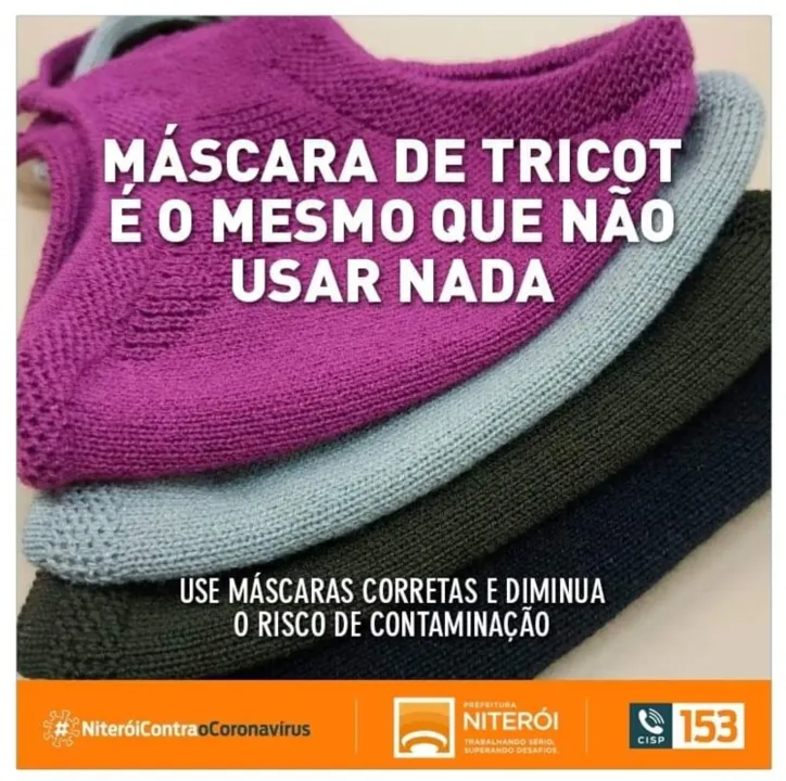 As máscaras de tricô não são uma recomendação dos médicos e especialistas