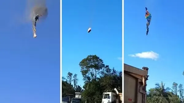 Momento da queda do balão em Praia Grande (SC)