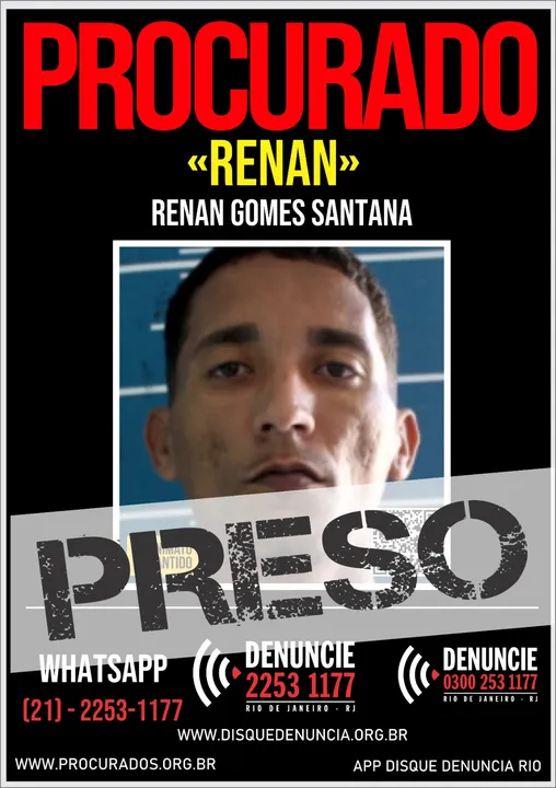 Renan Gomes Santana foi preso, com ajuda de informações do Disque Denúncia