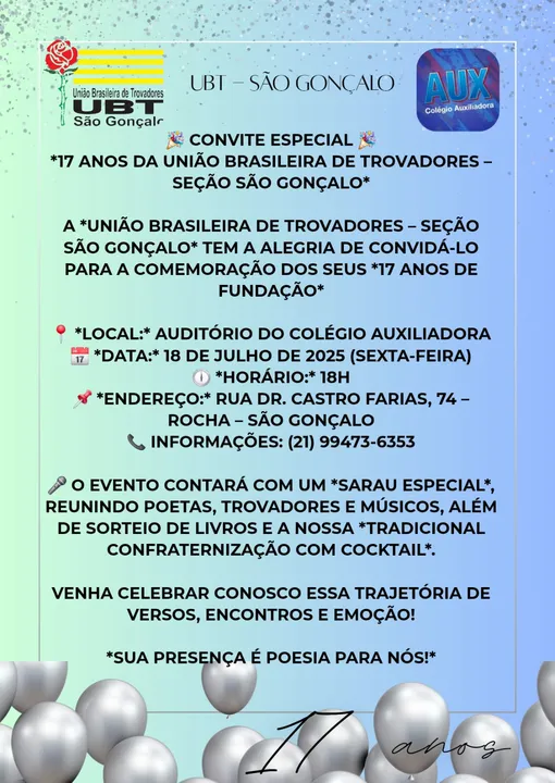 A entrada é gratuita, “Sua presença é poesia para nós”
