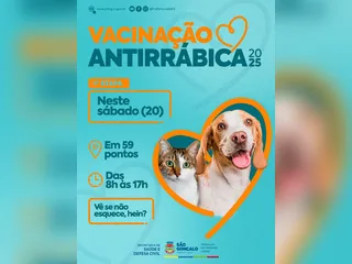 São Gonçalo promove vacinação antirrábica para cães e gatos neste sábado