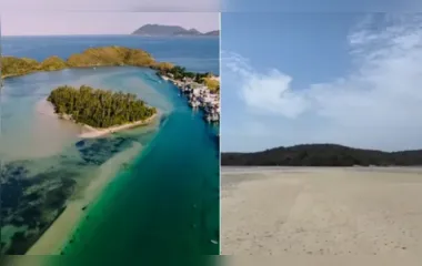 Água recua e Ilha do Japonês, em Cabo Frio, fica irreconhecível